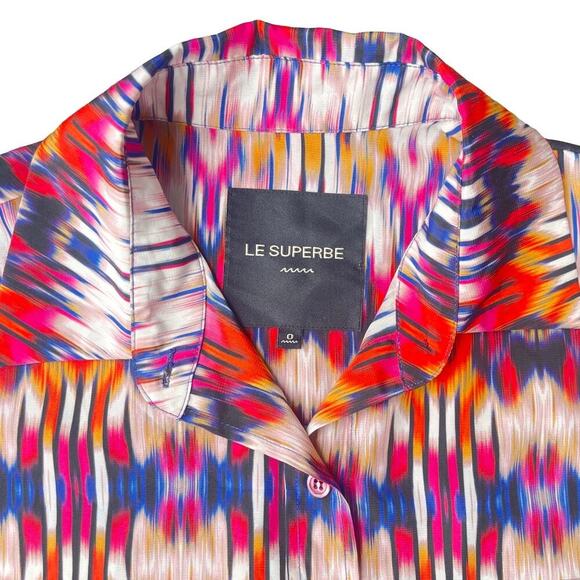 Le Superbe Button Down Blouse Ex Boyfriend Shirt Goa Goa Print – Size 0 / Small - Picture 10 of 14